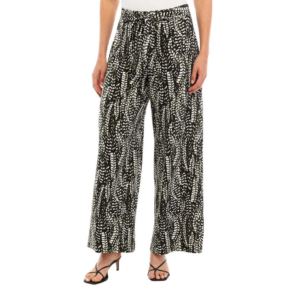 Joan Vass New York Black and White Graphic Print Wide Leg Pants w/ Belt Sz XL